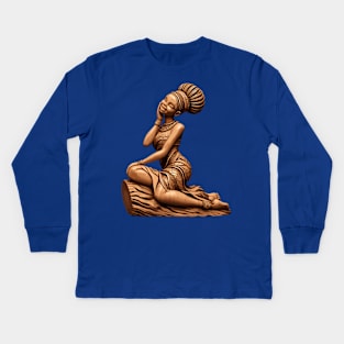 Afrocentric Woman Wooden Carving Kids Long Sleeve T-Shirt